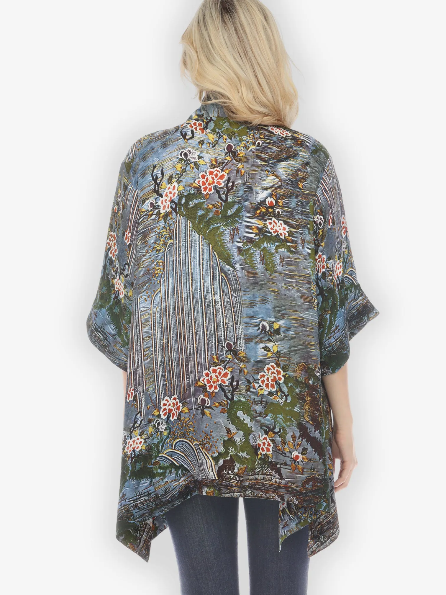 Waterfall and Flowers Silk Kimono Jacket