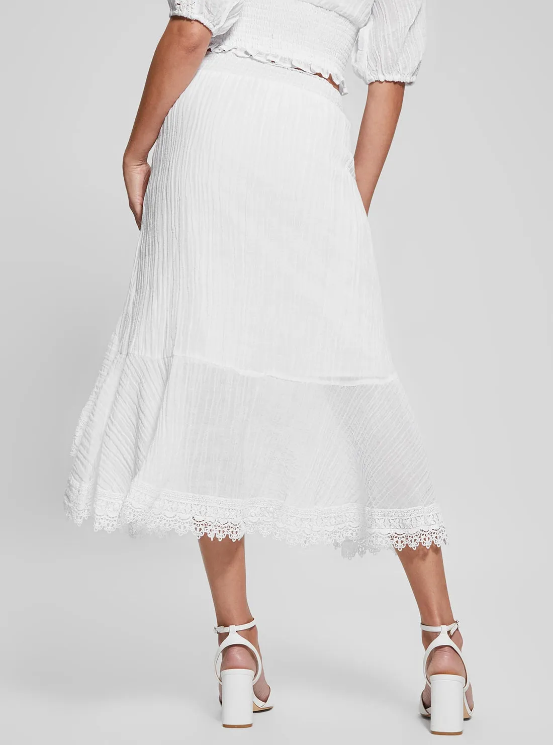 White Dyana Gauze Midi Skirt