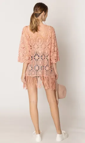 WLC410046 Eliana Crochet Kimono With Tassels