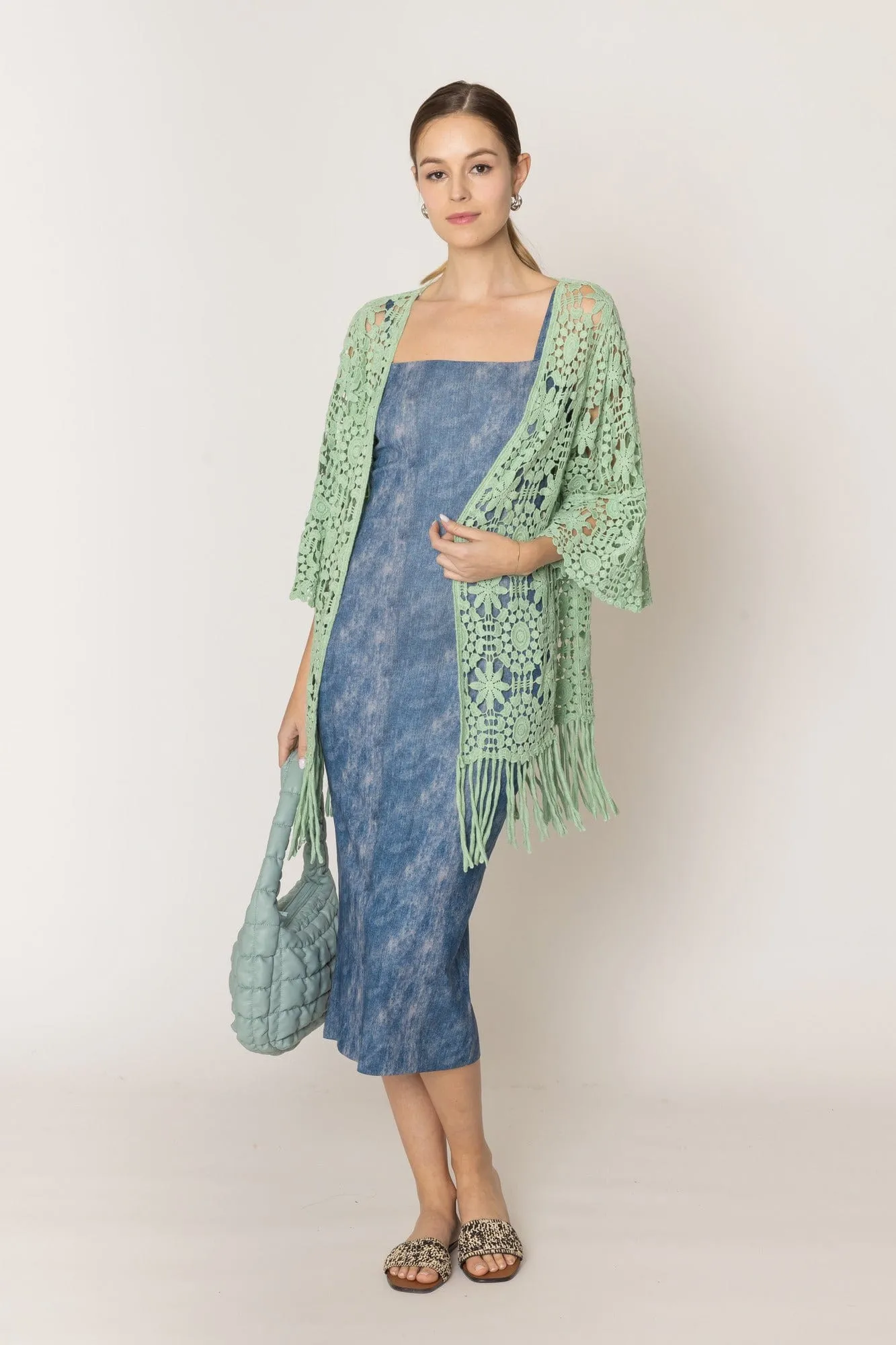 WLC410046 Eliana Crochet Kimono With Tassels