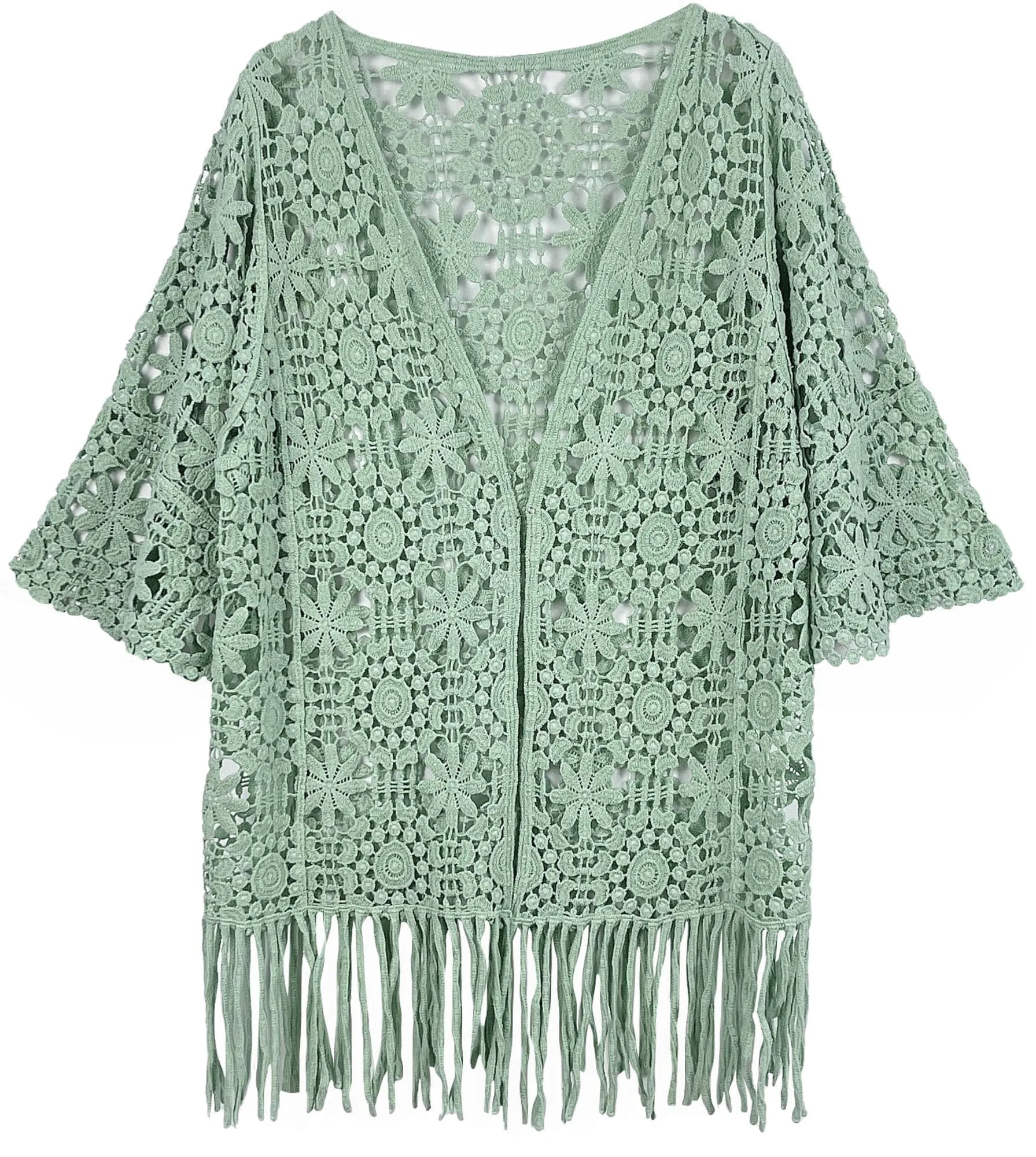 WLC410046 Eliana Crochet Kimono With Tassels