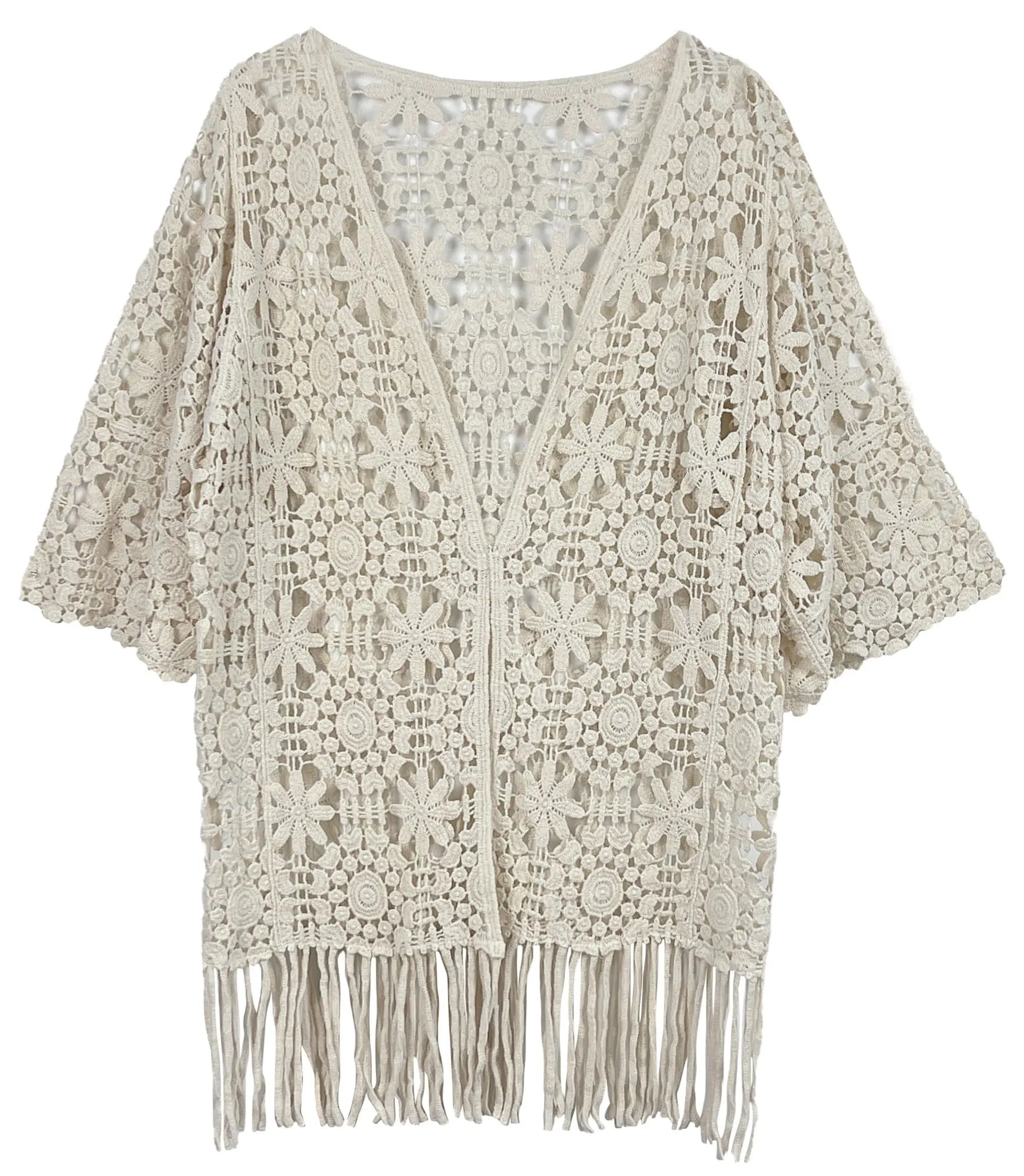 WLC410046 Eliana Crochet Kimono With Tassels