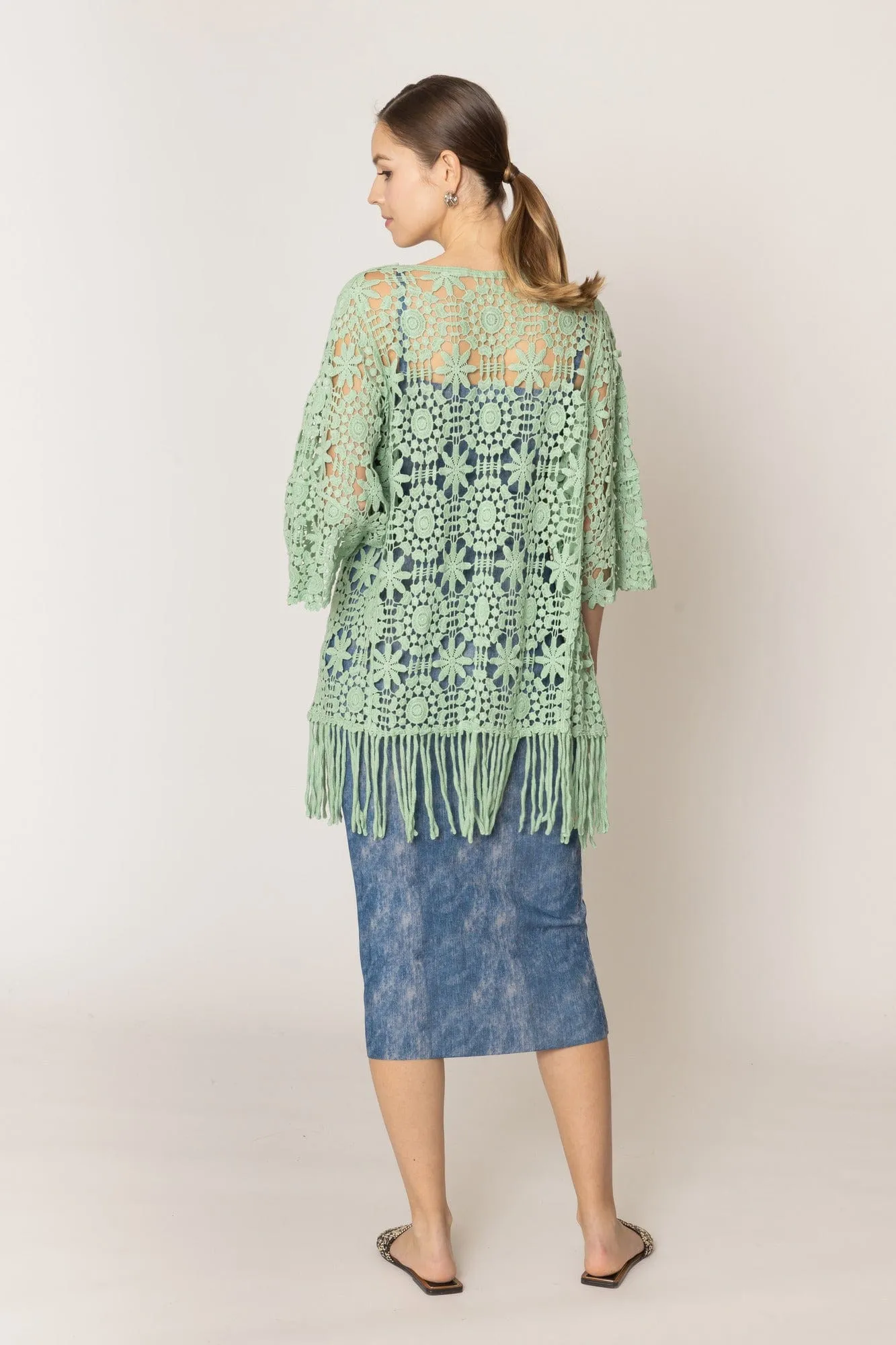 WLC410046 Eliana Crochet Kimono With Tassels