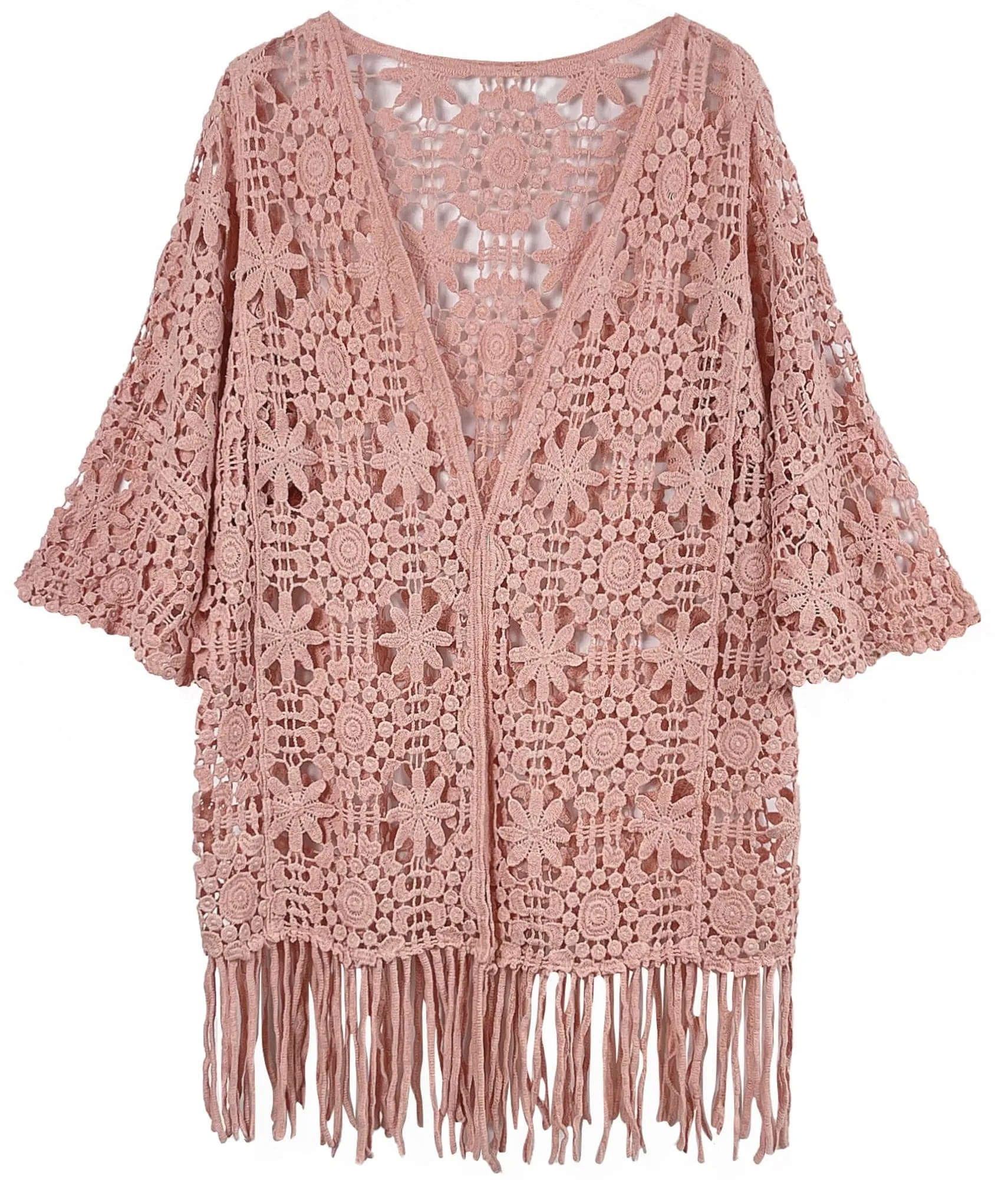 WLC410046 Eliana Crochet Kimono With Tassels