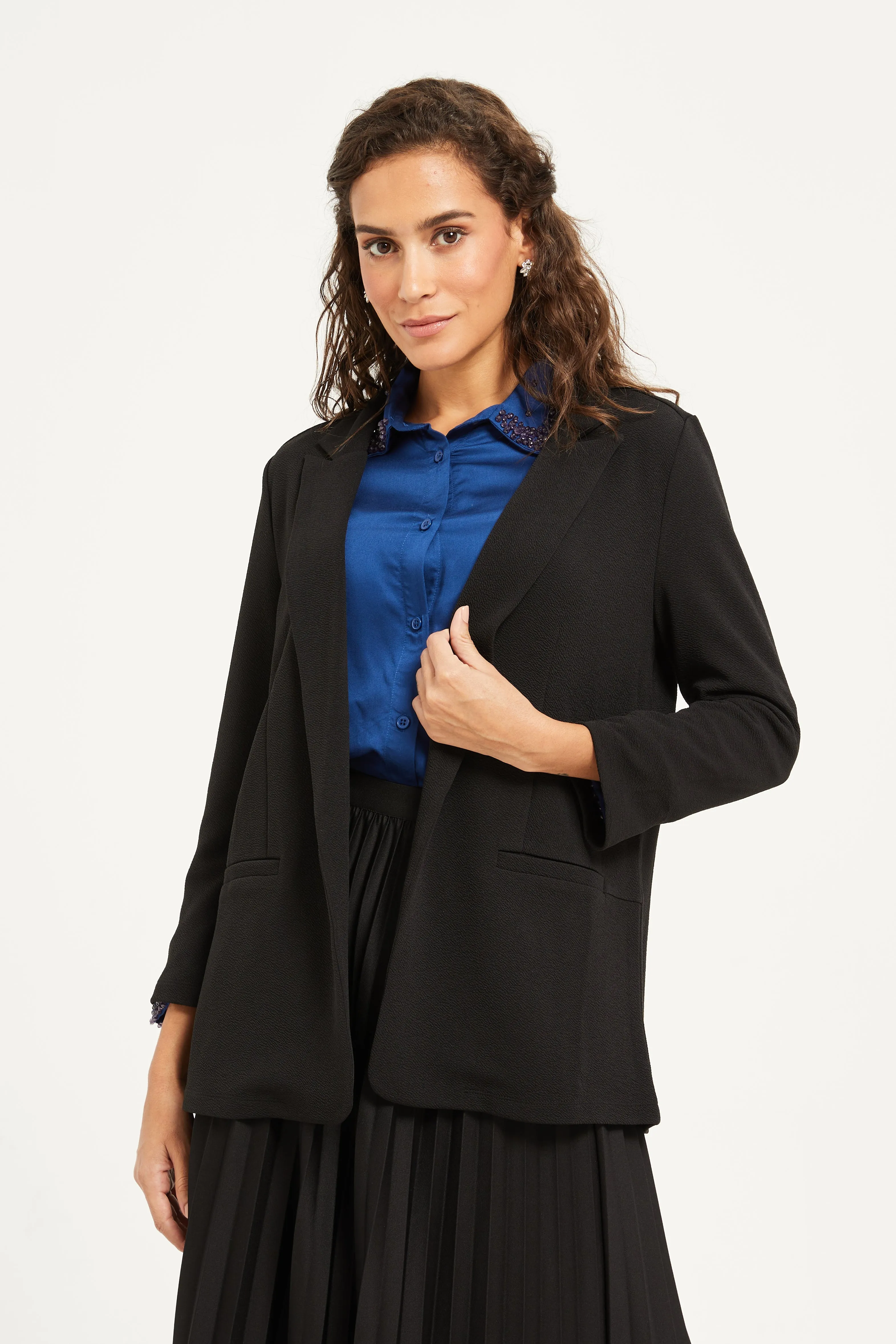 Women Black Welt Pocket Blazer