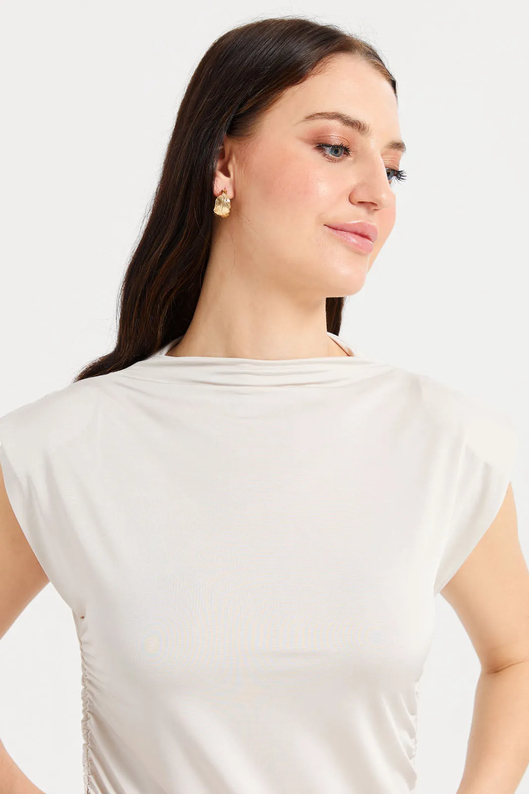 Women Gold Side Ruched Sleeveless Top