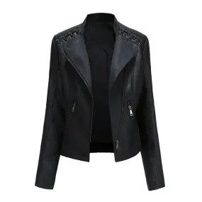 Women Leather Jacket Slim Fit Spring Autumn Motorcycle Zipper*