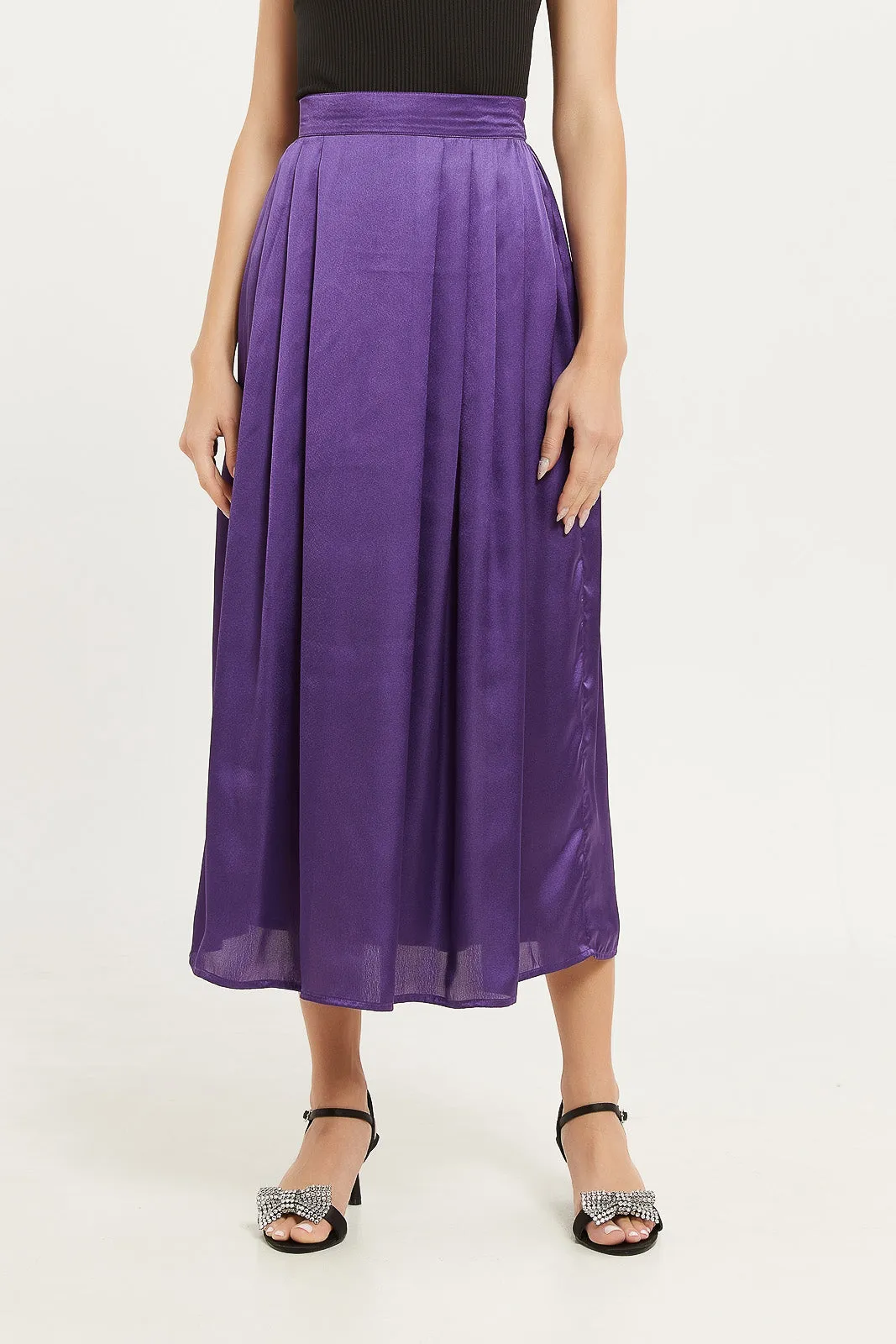 Women Purple Printed Pleated Skirt