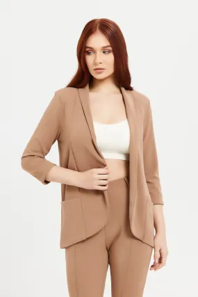 Women Taupe Rolled Sleeve Blazer