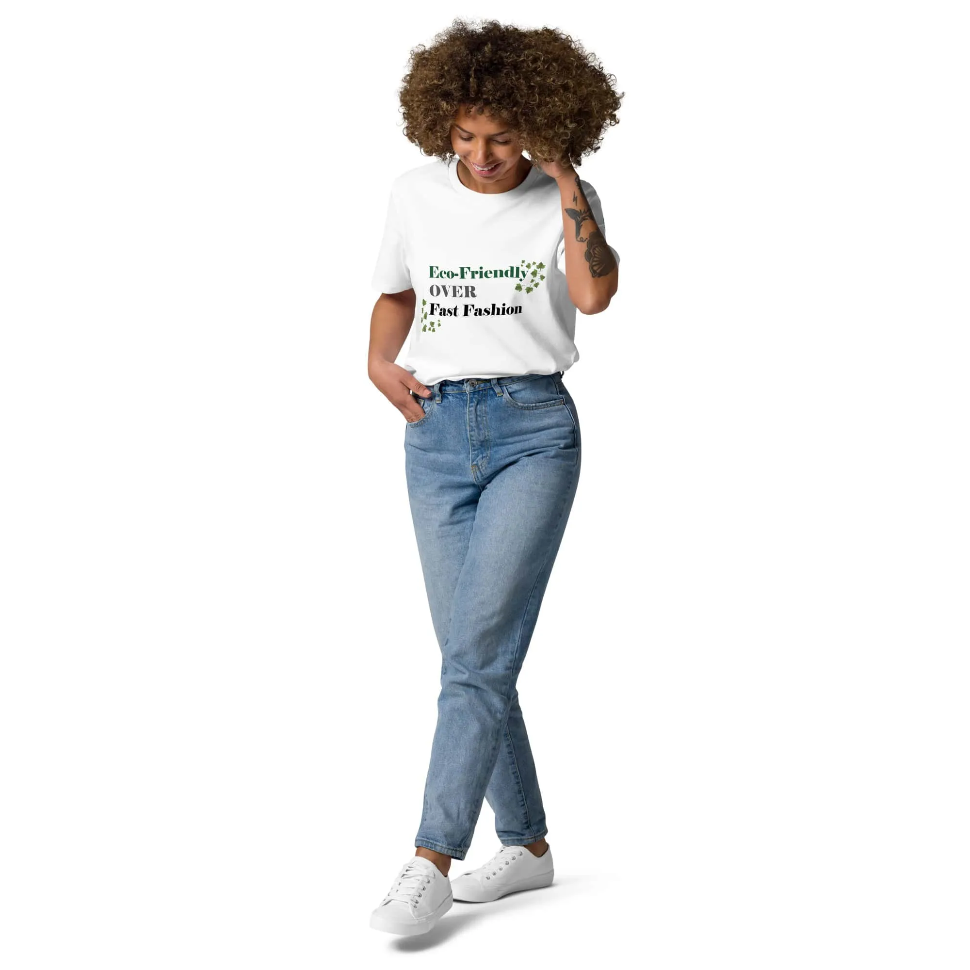 Women's Eco-Friendly Over Fast Fashion Organic Cotton T-Shirt in Dust Desert & White