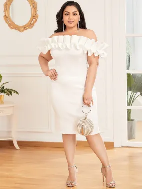 Women's Sexy Off Shoulder Bodycon Plus Size Party Dress with Ruffles