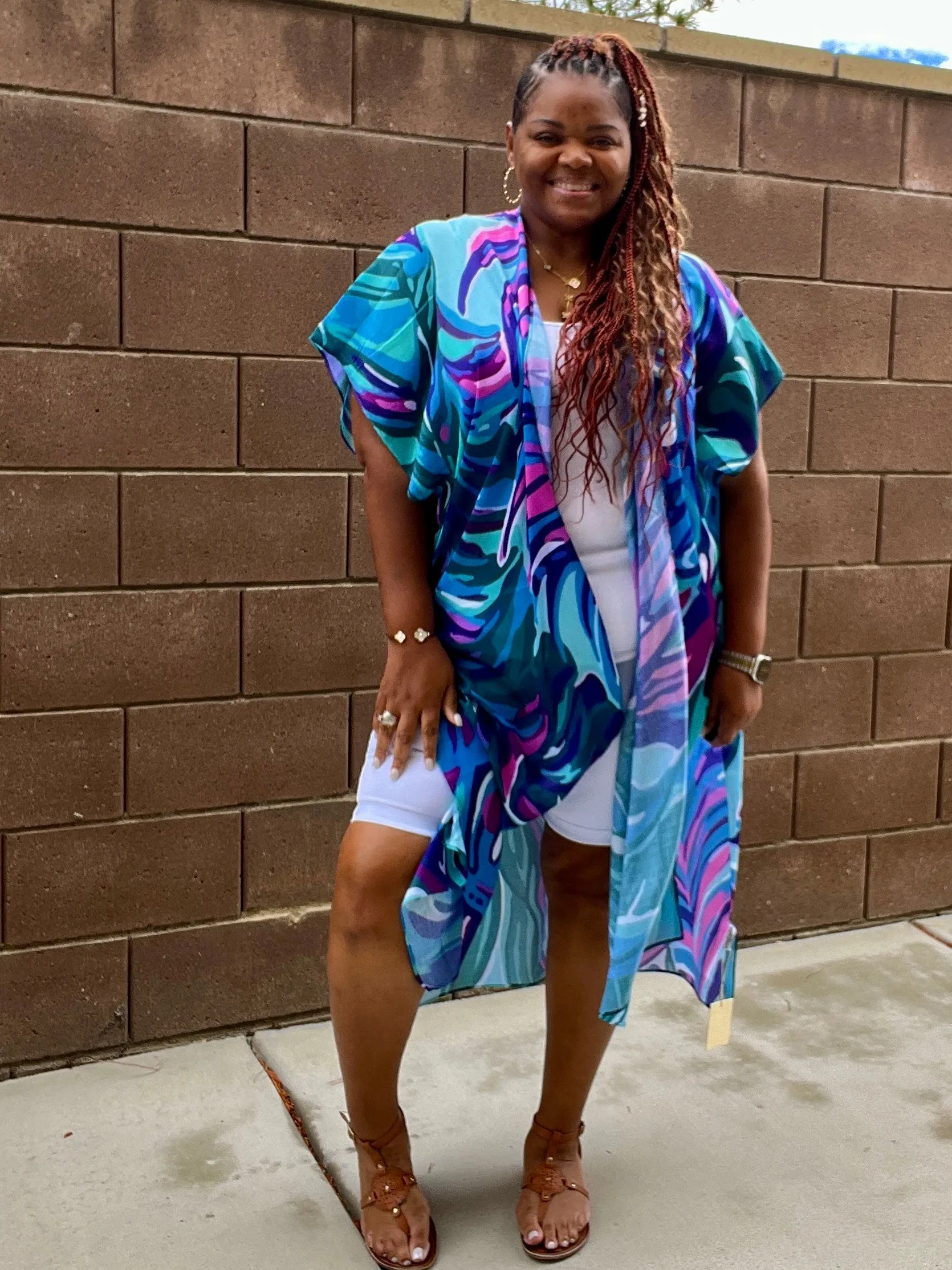 Women's Vibrant Shades of Purple and Blue Kimono