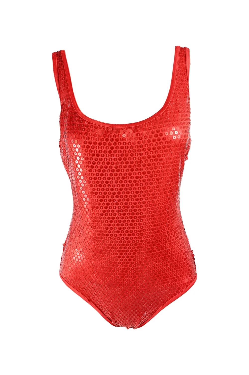 Womens Vintage Red Clear Sequin Swimsuit, 1980s